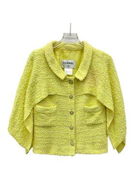 Chanel Cruise Collection Yellow Cotton Tweed Cape Vest Jacket